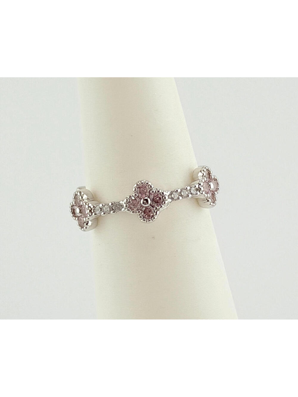 Bomb Party Sz 6 "The Carmella Ring" Pink Sapphire on Rhodium RG98368 Flowers